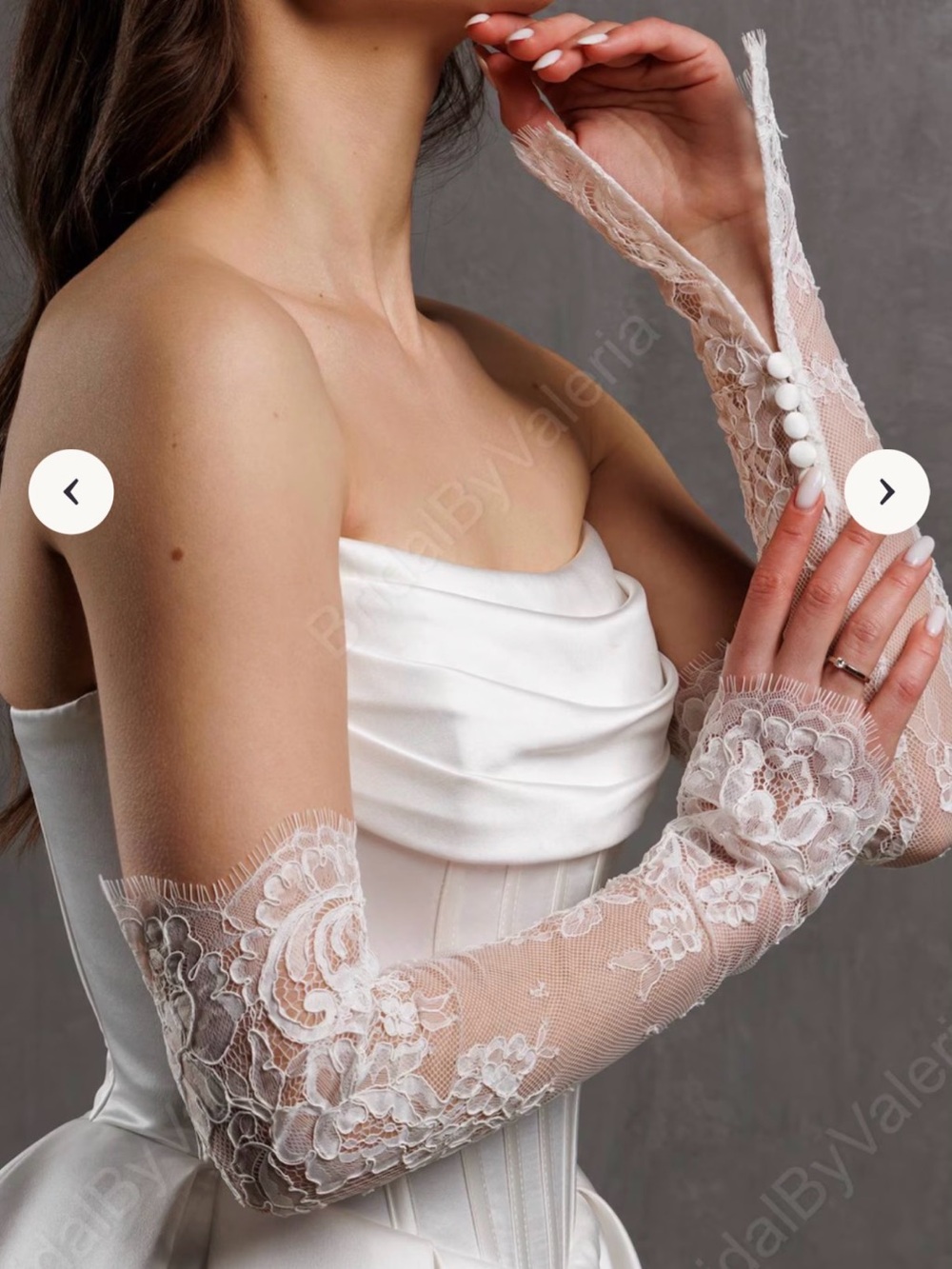 White Lace Bridal Opera Gloves with Button Cuff